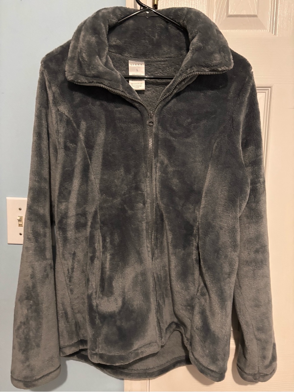 Serra Gray Plush Full-Zip Teddy Jacket